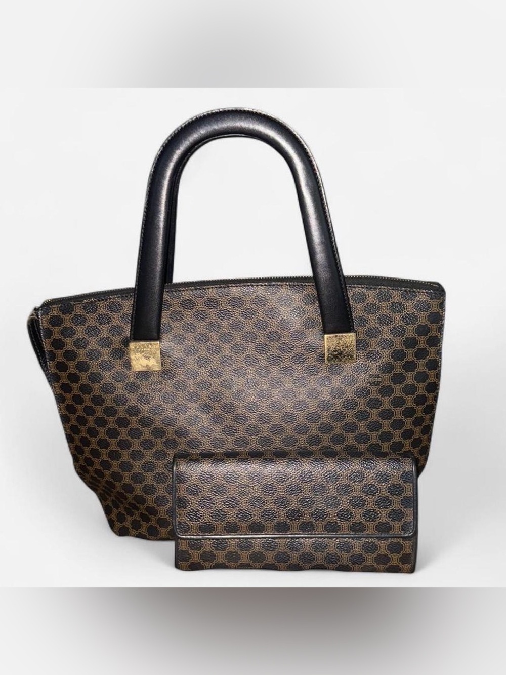 Celine Brown & Black Macadam Pattern Tote with Wallet